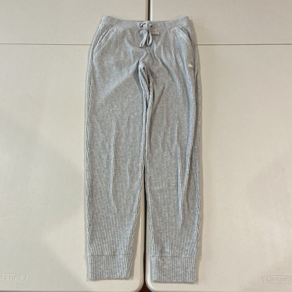 ALO Yoga Muse Ribbed Sweatpants Joggers Size M? Gray Stretch Tapered Pull On